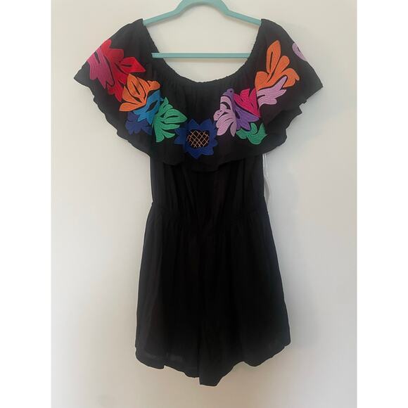 J.Marie Pants - NWT J. Marie Off The Shoulders Black Embroidered Romper Sz. L